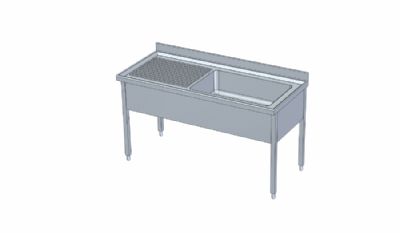 Plonge inox avec dosseret sans tagre 1 grand vier  droite - 1600x700x850 mm