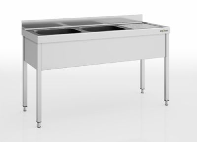 Plonge inox avec dosseret sans tagre 2 viers  gauche - 1600x700x850 mm