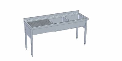 Plonge inox avec dosseret sans tagre 2 viers  droite - 1800x700x850 mm