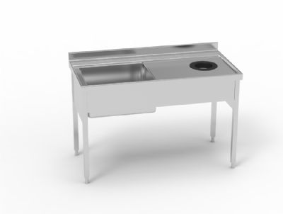 Plonge inox adosse avec trou vide-dchets  gauche sans tagre et gouttoir 1 bac - 1400x700x410 mm