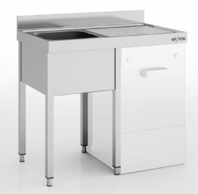 Plonge inox adosse adapte pour lave-verres  droite sans tagre avec 1 bac - 1000x550x850 mm