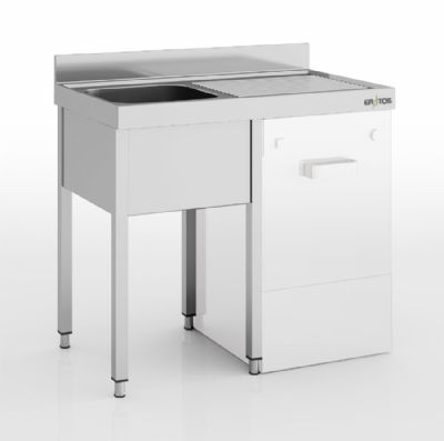 Plonge inox adosse adapte pour lave-verres  droite sans tagre avec 1 bac - 1000x600x850 mm