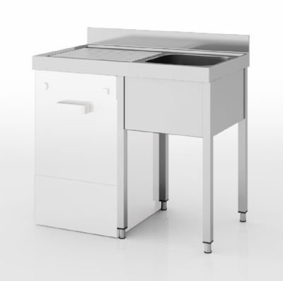 Plonge inox adosse adapte pour lave-verres  gauche sans tagre avec 1 bac - 1000x600x850 mm