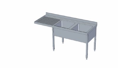 Plonge inox adosse adapte pour lave-vaisselle  gauche sans tagre avec 2 bacs - 1800x700x850 mm