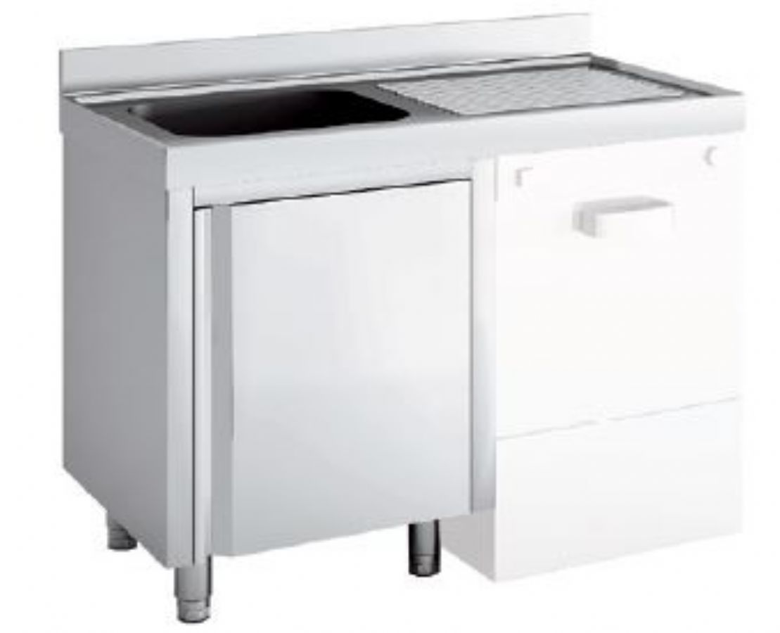 Meuble plonge inox adoss adapt pour lave-verres  droite avec 1 vier - 1200x600x850 mm