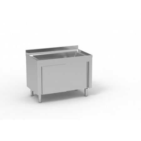 Meuble plonge inox avec dosseret sans tagre 1 grand vier central - 1200x700x850 mm