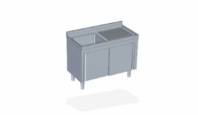 Meuble plonge inox avec dosseret sans tagre 1 vier  gauche - 1200x700x850 mm