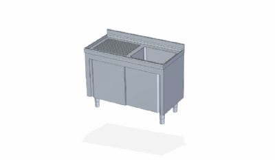 Meuble plonge inox avec dosseret sans tagre 1 vier  droite - 1200x700x850 mm