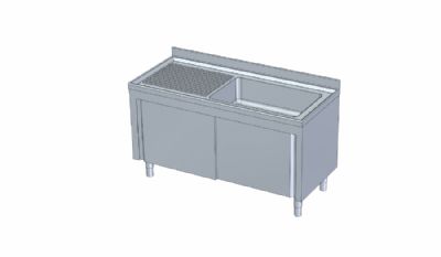 Meuble plonge inox avec dosseret sans tagre 1 grand vier  droite - 1600x700x850 mm