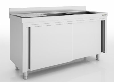 Meuble plonge inox avec dosseret sans tagre 2 viers  droite - 1600x700x850 mm