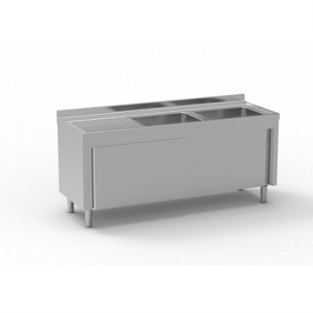 Meuble plonge inox avec dosseret sans tagre 2 viers  droite - 2000x700x850 mm