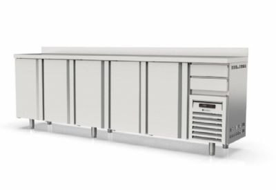 Arrire bar inox positif avec 5 portes pleines et 2 tiroirs neutres - 3070x600x1040 mm