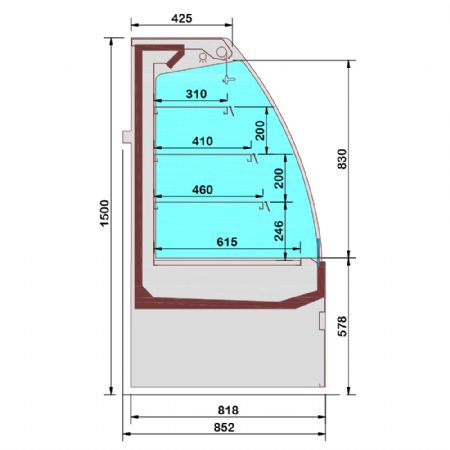 Meuble semi-mural rfrigr libre-service ouvert avec rideau - entierement noir - 868 x 852 x 1500 mm