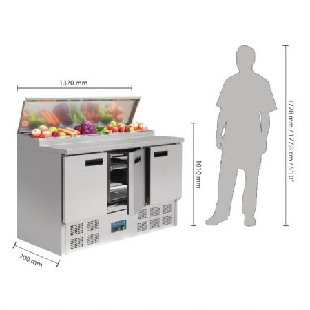 Comptoir de prparation rfrigr pizzas et salades 390 litres - 1370x700x1010 mm