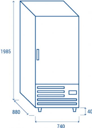 Conglateur glacier ngatif -25C  -18C  1 porte GN2/1 inox 600 L - 740x880x2025 mm