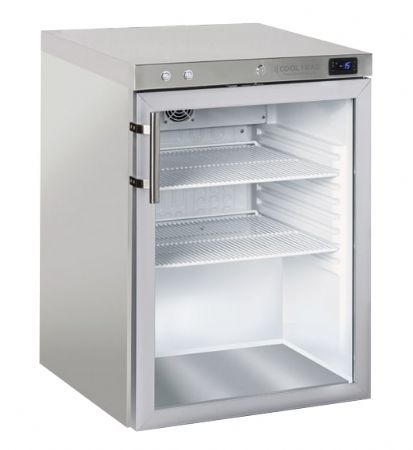 Rfrigrateur 1 porte vitre  double verre de scurit tremp  capacit 141 Litres 2 tagres 598x699x839 mm R290