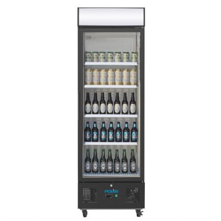 Vitrine  boissons rfrigre positive noire avec caisson lumineux 378 litres - 620x570x1982 mm