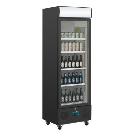 Vitrine  boissons rfrigre positive noire avec caisson lumineux 378 litres - 620x570x1982 mm