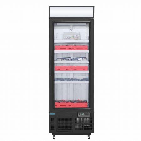 Vitrine rfrigre libre-service ngative noire avec caisson lumineux 412 litres - 680x745x1990 mm