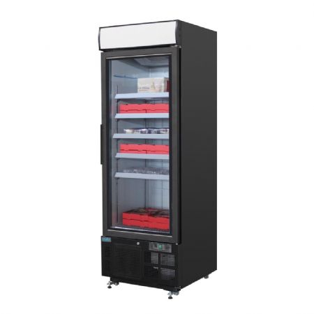 Vitrine rfrigre libre-service ngative noire avec caisson lumineux 412 litres - 680x745x1990 mm