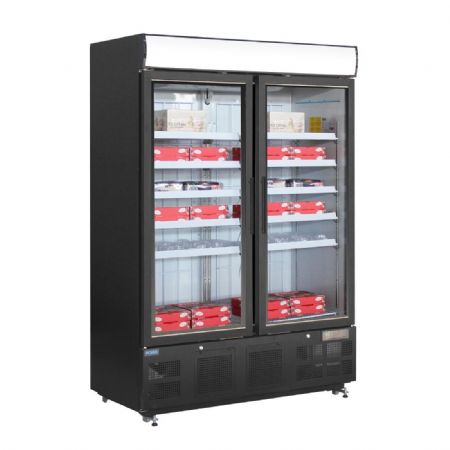 Vitrine rfrigre libre-service ngative noire avec caisson lumineux 920 litres - 1370X720X2022 mm