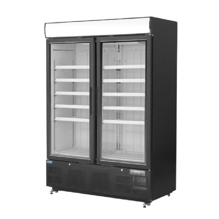 Vitrine rfrigre libre-service ngative noire avec caisson lumineux 920 litres - 1370X720X2022 mm