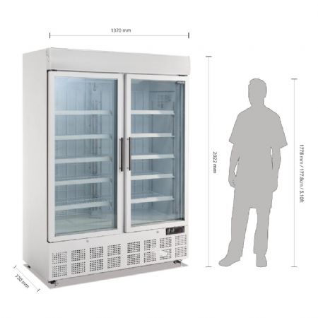 Vitrine rfrigre ngative deux portes avec bandeau lumineux 920 litres - 1370x720x2022 mm