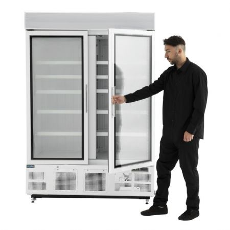 Vitrine rfrigre ngative deux portes avec bandeau lumineux 920 litres - 1370x720x2022 mm