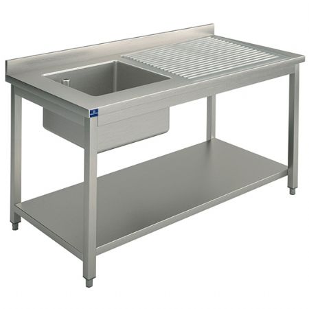 Evier professionnel 1 bac plateau d'gouttage  droite sur pitement avec tagre infrieure 1000x600 mm