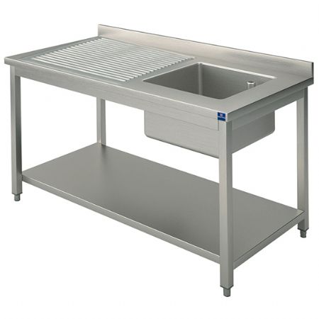 Evier professionnel 1 bac plateau d'gouttage  gauche sur pitement avec tagre infrieure 1000x600 mm