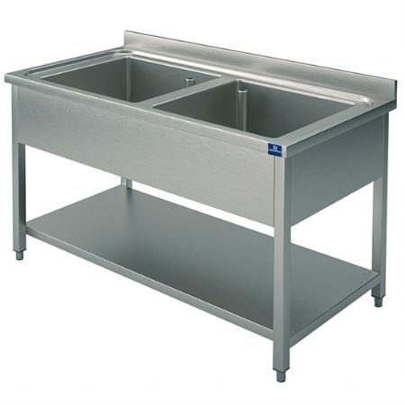 Evier professionnel 2 bacs sur pitement avec tagre infrieure 1200x600 mm