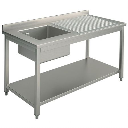 Evier professionnel 1 bac plateau d'gouttage  droite sur pitement avec tagre infrieure 1200x700 mm