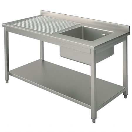 Evier professionnel 1 bac plateau d'gouttage  gauche sur pitement avec tagre infrieure 1200x700 mm