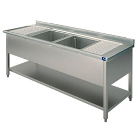 Evier professionnel 2 bacs 2 plateaux d'gouttage sur pitement avec tagre infrieure 2000x700 mm