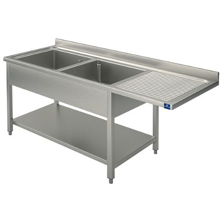 Plonge professionnelle sur pitement avec tagre infrieure place pour lave-vaisselle 2 bacs  gauche 1600x700 mm