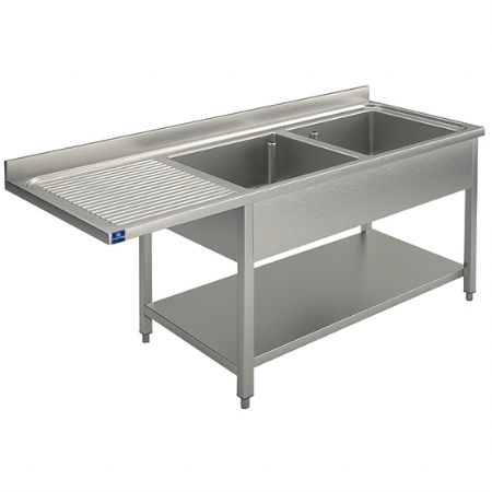 Plonge professionnelle sur pitement avec tagre infrieure place pour lave-vaisselle 2 bacs  droite 1600x700 mm