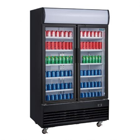 Vitrine rfrigre positive pour boissons 2 portes battantes avec caisson lumineux - 950 litres