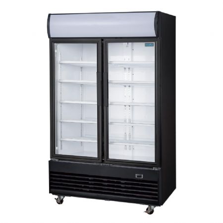 Vitrine rfrigre positive pour boissons 2 portes battantes avec caisson lumineux - 950 litres