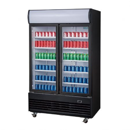 Vitrine rfrigre positive pour boissons 2 portes battantes avec caisson lumineux - 950 litres