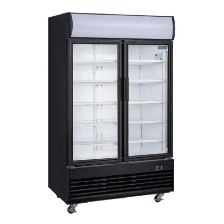 Vitrine rfrigre positive pour boissons 2 portes battantes avec caisson lumineux - 950 litres