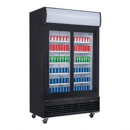 Vitrine rfrigre positive noire avec 2 portes coulissantes et caisson lumineux - 950 litres