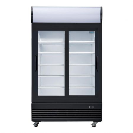 Vitrine rfrigre positive noire avec 2 portes coulissantes et caisson lumineux - 950 litres