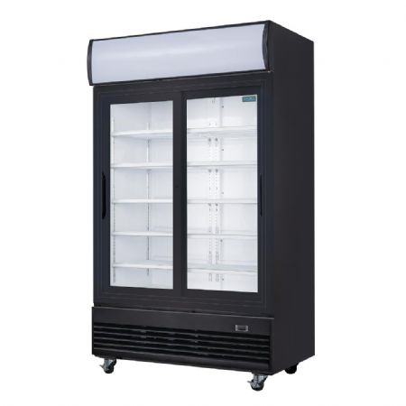 Vitrine rfrigre positive noire avec 2 portes coulissantes et caisson lumineux - 950 litres