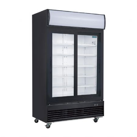 Vitrine rfrigre positive noire avec 2 portes coulissantes et caisson lumineux - 950 litres