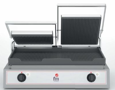 Grill panini double avec plaque infrieure lisse et suprieure rainure - surface 550x245 mm