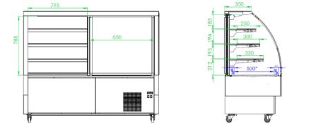 Vitrine professionnel rfrigr ventile avec 3 tagres 2/+8C longueur 1804 mm - Noir