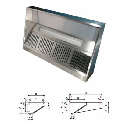 Hotte statique - Hauteur 400 mm - Avance 938 mm, Longueur 4000 mm - H3940