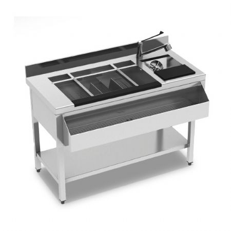 Station bar cocktail professionnelle neutre avec bac  glace porte-bouteilles vier 1200x610 mm