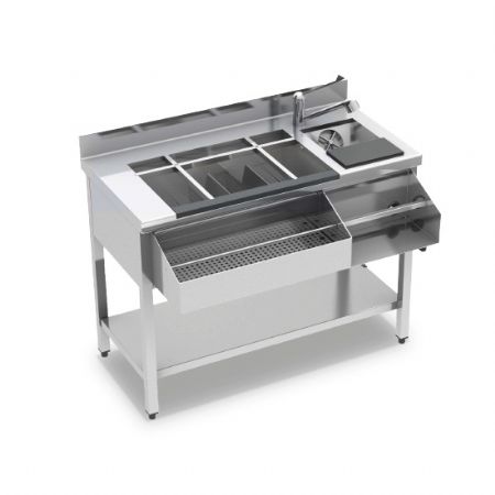 Station bar cocktail professionnelle neutre avec bac  glace porte-bouteilles porte-mlangeur vier 1200x720 mm