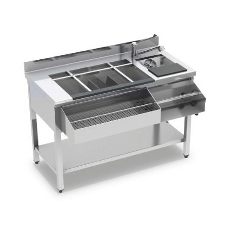 Station bar cocktail professionnelle neutre avec bac  glace porte-bouteilles porte-mlangeur vier 1500x720 mm